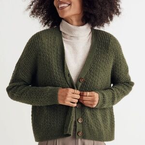 Madewell Mayfair Sweater Cardigan in Hthr Pine